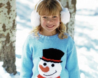 Toddlers and Childrens Super Cute Snowman Sweater, Vintage Knitting Pattern, PDF, Digital Download - C661