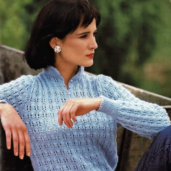 Ladies Sweater with All Over Eyelet Pattern and Mandarin Style Collar, Vintage Knitting Pattern, PDF, Digital Download - C227