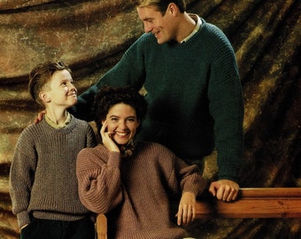 Classic Fishermans Rib Crew Neck Sweater for Men, Women, Boys and Girls, Vintage Knitting Pattern, PDF, Digital Download - B608