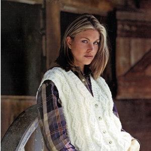 Ladies Easy Fitting Aran V-Neck Waistcoat, Vintage Knitting Pattern, PDF, Digital Download C637 image 1
