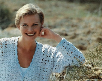 Chaqueta corta con cuello en V de crochet bonita para mujer con patrones de textura en todas partes, patrón de crochet vintage, PDF, descarga digital - A294