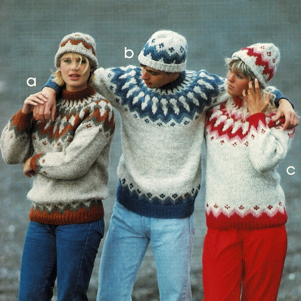 Ladies and Mens Traditional Nordic Fair Isle Sweater, Hat and Leg Warmers, Vintage Knitting Pattern, PDF, Digital Download - A649