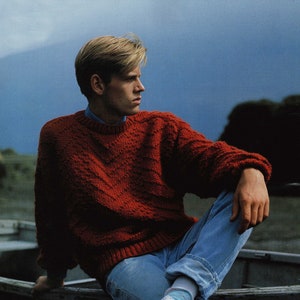Mens Chunky Knit Textured Sweater with Saddle Shoulders, Vintage Knitting Pattern, PDF, Digital Download - B847
