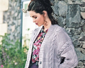 Ladies Oversize Cardigan with Cables and Diamond Panels, Vintage Knitting Pattern, PDF, Digital Download - D271