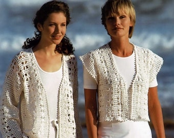 Ladies Crochet Summer Long Sleeve Cardigan and Waistcoat, Vintage Crochet Pattern, PDF, Digital Download - B749