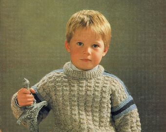 Toddlers and Boys Textured Sweater with Contrast Trim, Vintage Knitting Pattern, PDF, Digital Download - C433