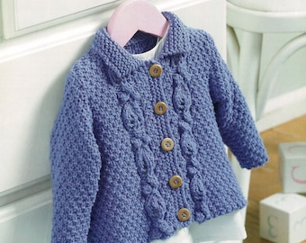 Babies and Toddler Girls Cute A Line Aran Jacket with Decorative Front Panels , Vintage Knitting Pattern, PDF, Digital Download - B805