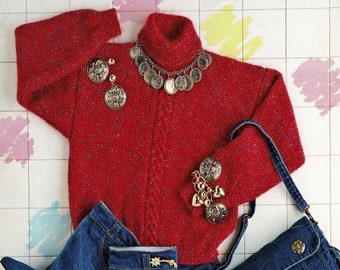 Ladies Trendy Moss Stitch Sweater with Plaited Cable, Vintage Knitting Pattern, PDF, Digital Download - A921