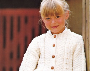 Cárdigan Aran "Easy Knit" para niños pequeños y niños, patrón de tejido vintage, PDF, descarga digital - A989