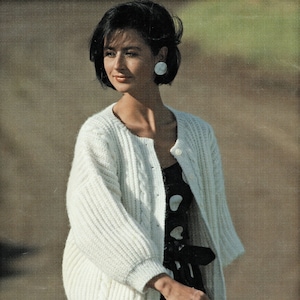 Ladies Ribbed Cardigan with Cabled Fronts, Vintage Knitting Pattern, PDF, Digital Download - C787