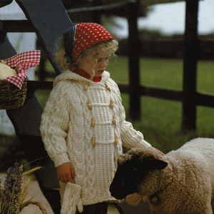 Aran Hooded Duffle Coat and Mittens Knitting Pattern PDF Boys or Girls 22 24 26 and 28 Inch Chest Vintage Knitting Patterns for Children Etsy