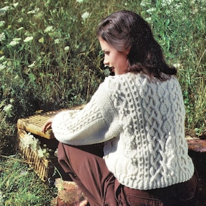 Ladies Cropped Aran Cardigan with Drop Shoulders and Round Neck, Vintage Knitting Pattern, PDF, Digital Download - C633