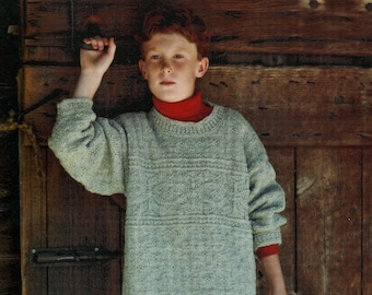 Childrens "Easy Knit" Generous Fitting Sweater in Aran, Vintage Knitting Pattern, PDF, Digital Download - A186