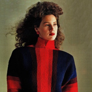 Ladies Bold Striped Garter Stitch Sweater with Boat Neck, Vintage Knitting Pattern, PDF, Digital Download - C822