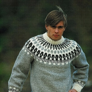 Mens and Ladies Traditional Nordic Fair Isle Sweater, Vintage Knitting Pattern, PDF, Digital Download - C350