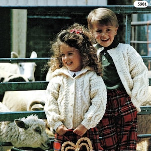 Toddlers and Childrens Lovely Aran Jackets with Optional Hood and Matching Scarf, Vintage Knitting Pattern,  PDF, Digital Download - A160