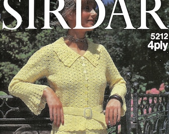 Preciosa chaqueta de crochet para mujer con cinturón y falda a juego, patrón de crochet vintage, PDF, descarga digital - A422