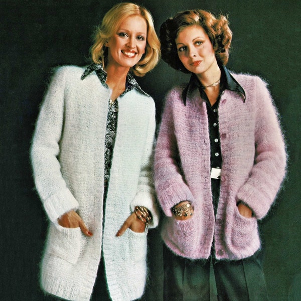 Cardigan en mohair « Easy Knit » pour femme en deux longueurs, modèle de tricot vintage, PDF, téléchargement numérique - C732