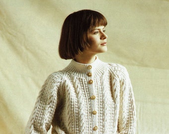 Ladies Smart Hip Length Aran Cabled Cardigan with Raglan Sleeves and Round Neck, Vintage Knitting Pattern, PDF, Digital Download - C113