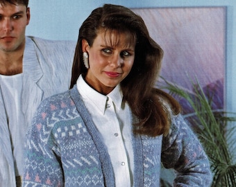 Cárdigan Fair Isle con cuello en V bonito para mujer, patrón de punto vintage, PDF, descarga digital - A896