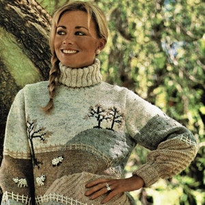 Ladies Fabulous Picture Sweater with Polo Neck and Set in Sleeves, Vintage Knitting Pattern, PDF, Digital Download C798 image 1