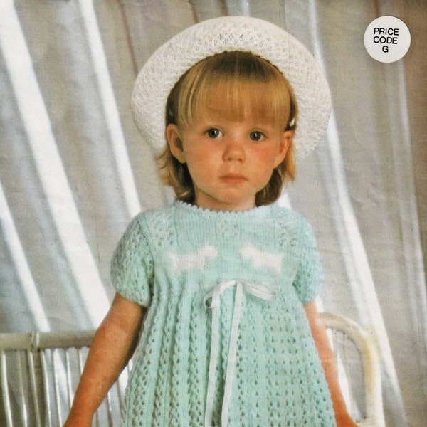 Babies and Little Girls Pretty Lace Dress with Scotty Dog Motifs on the Yoke, Vintage Knitting Pattern, PDF, Digital Download - A286