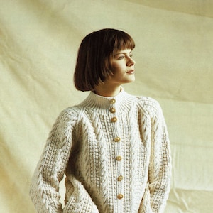 Ladies Smart Hip Length Aran Cabled Cardigan with Raglan Sleeves and Round Neck, Vintage Knitting Pattern, PDF, Digital Download - C113