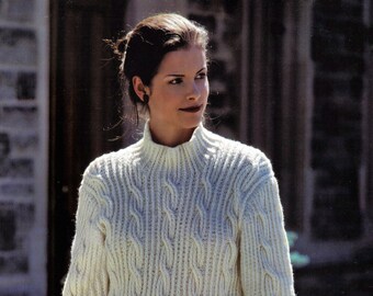 Ladies Unusual Flared Ribbed Cable Tunic with Bell Stitch and Rib Lower Edges, Vintage Knitting Pattern, PDF, Digital Download - C635