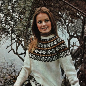 Ladies Nordic Style Sweater with Pretty Fair Isle Yoke, Vintage Knitting Pattern, PDF, Digital Download - C559
