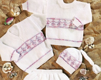 Babies and Toddler Girls Fair Isle Sweaters, Pants and Matching Hat, Vintage Knitting Pattern, PDF, Digital Download - C742