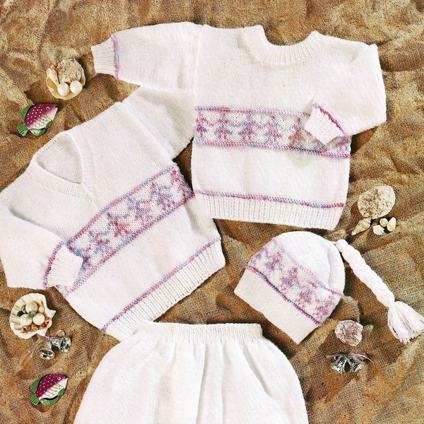 Babies and Toddler Girls Fair Isle Sweaters, Pants and Matching Hat, Vintage Knitting Pattern, PDF, Digital Download - C742