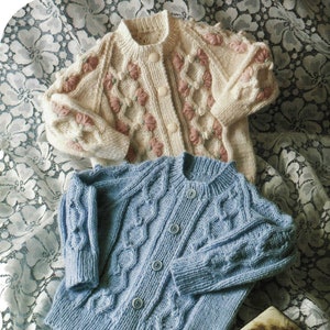 Babies and Toddlers Aran Style Round Neck Cardigan with Optional Embroidery, Vintage Knitting Pattern, PDF, Digital Download - C149