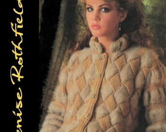 Ladies Entrelac Two Textured Designer Cardigan in Pure Wool and Mohair, Vintage Knitting Pattern, PDF,  Digital Download - A329
