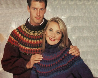 Mens and Ladies Traditional Nordic Fair Isle Sweater with Crew or Turtle Neck, Vintage Knitting Pattern, PDF, Digital Download - B187