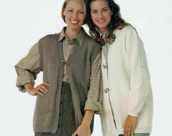 Ladies Classic Long Line Cardigan or Vest *Includes Plus Sizes*, Vintage Knitting Pattern, PDF, Digital Download - A927