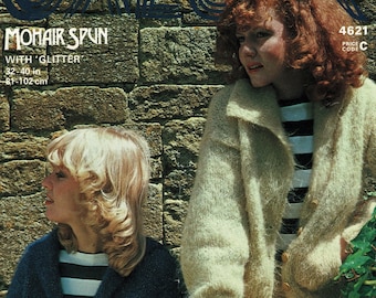 Ladies Lovely Mohair Cardigan with V-Neck and Collar, Vintage Knitting Pattern, PDF, Digital Download - B229