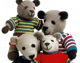 Cute Teddy Bear Family with Six Different Outfits, Vintage Knitting Pattern, PDF, Digital Download - B161