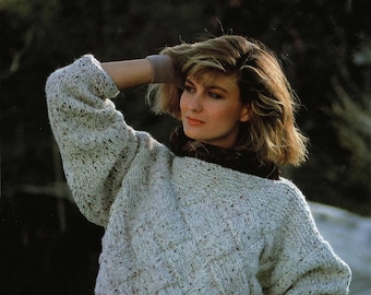 Ladies Trendy Bulky Knit Trellis Sweater, Vintage Knitting Pattern, PDF, Digital Download - C137