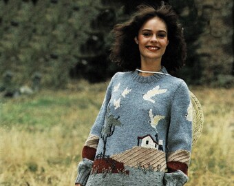 Ladies Fabulous Picture Sweater with Round Neck and Set in Sleeves, Vintage Knitting Pattern, PDF, Digital Download - C457