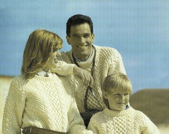 Fabulous Traditional Aran Sweater for All the Family, Vintage Knitting Pattern, PDF, Digital Download - B899