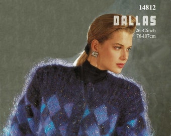 Ladies and Girls Gorgeous Mohair Entrelac Cardigan with Double Rib Bands and Yoke, Vintage Knitting Pattern, PDF,  Digital Download - B551