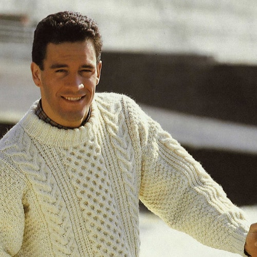 Mens Aran Sweater Knitting Pattern PDF Chunky Mans Cable - Etsy Canada