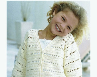 Girls and Ladies Pretty Crochet Round or V Neck Cardigan, Vintage Crochet Pattern, PDF, Digital Download - B905