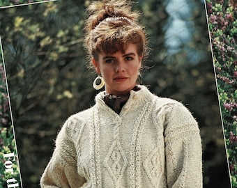 Ladies Lovely Front Buttoning, Round Neck Aran Sweater, Vintage Knitting Pattern, PDF, Digital Download - C377