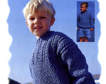 Toddlers and Childrens Smart Cable and Moss Stitch Guernsey Style Sweaters, Vintage Knitting Pattern, PDF, Digital Download - B621