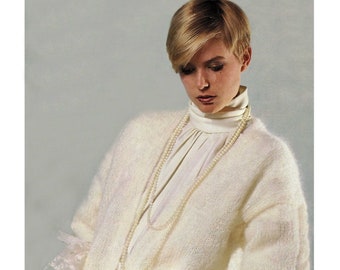 Damesvest van mohair met diepe V-hals en gekabelde mouwen, vintage breipatroon, pdf, digitale download - B764