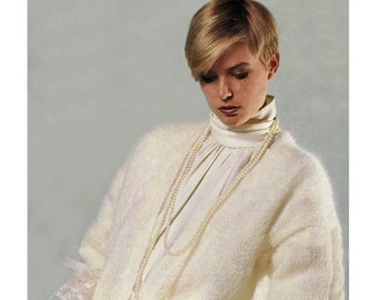 Ladies Mohair Cardigan with Deep V Neckline and Cabled Sleeves, Vintage Knitting Pattern, PDF, Digital Download - B764