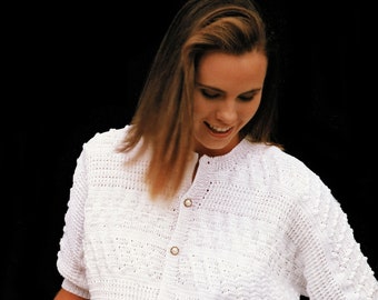 Ladies Crochet Summer Cardigan with All Over Texture Patterning and Knitted Bands, Vintage Crochet Pattern, PDF, Digital Download - B138