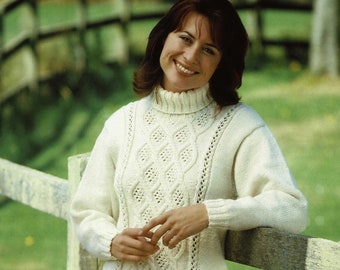 Ladies Classy Aran Tunic with Wide Cable and Eyelet Front Panel, Vintage Knitting Pattern,  PDF, Digital Download - C279