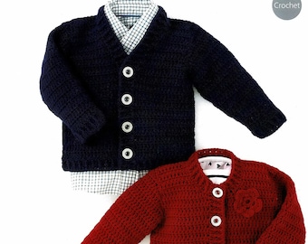 Kinder, Kleinkinder und Babys, einfache häkeln Rund- oder V-Ausschnitt Strickjacke, Vintage Häkelanleitung, PDF, digitaler Download - B410